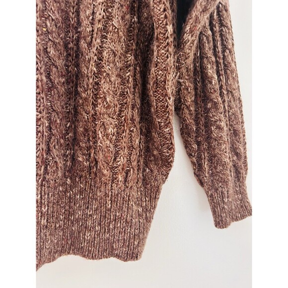 Vintage 90s Liz Claiborne Size M Chunky Wool Blend Marled Cable Knit Fisherman - Picture 2 of 5